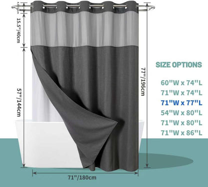 No Hook Waffle Shower Curtain with Snap-in Liner, 71x74 Inch, White