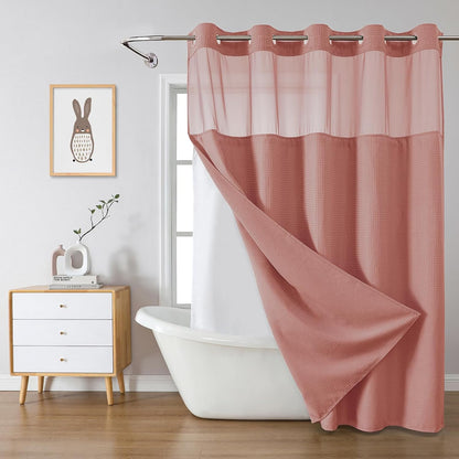 No Hook Waffle Shower Curtain with Snap-in Liner, 71x74 Inch, White