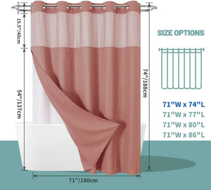 No Hook Waffle Shower Curtain with Snap-in Liner, 71x74 Inch, White