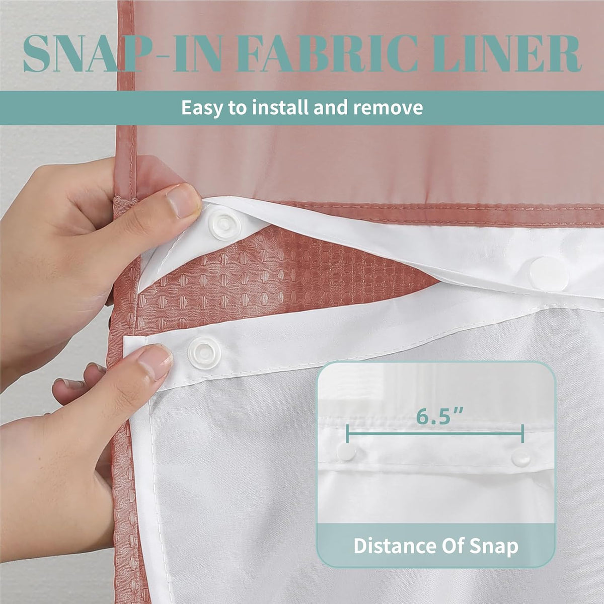 No Hook Waffle Shower Curtain with Snap-in Liner, 71x74 Inch, White