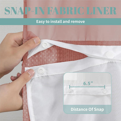No Hook Waffle Shower Curtain with Snap-in Liner, 71x74 Inch, White