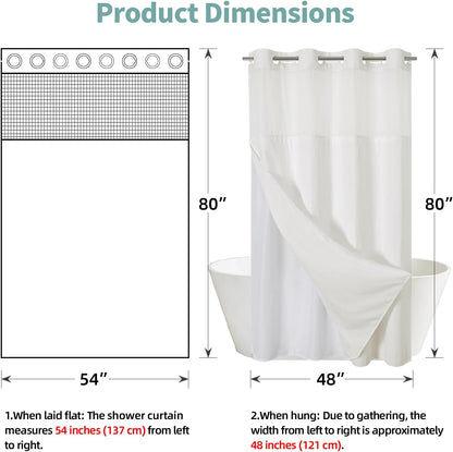 No Hook Waffle Shower Curtain with Snap-in Liner, 71x74 Inch, White
