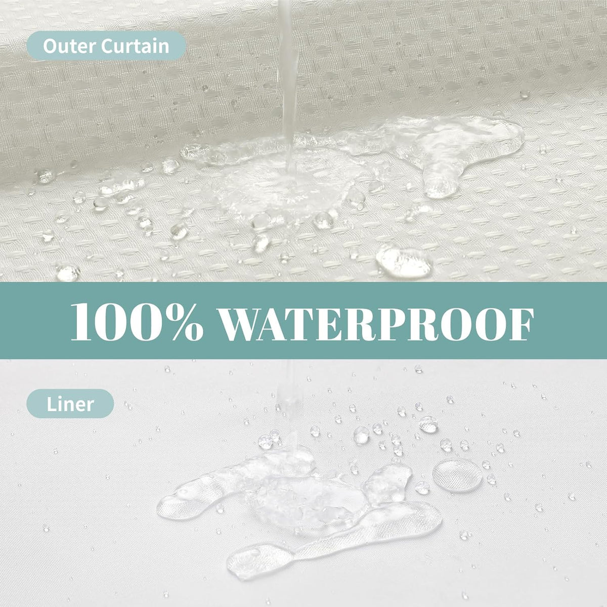 No Hook Waffle Shower Curtain with Snap-in Liner, 71x74 Inch, White