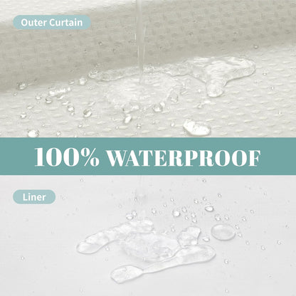 No Hook Waffle Shower Curtain with Snap-in Liner, 71x74 Inch, White