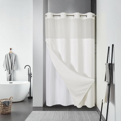 No Hook Waffle Shower Curtain with Snap-in Liner, 71x74 Inch, White