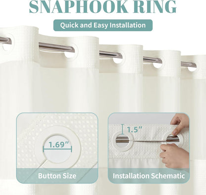 No Hook Waffle Shower Curtain with Snap-in Liner, 71x74 Inch, White