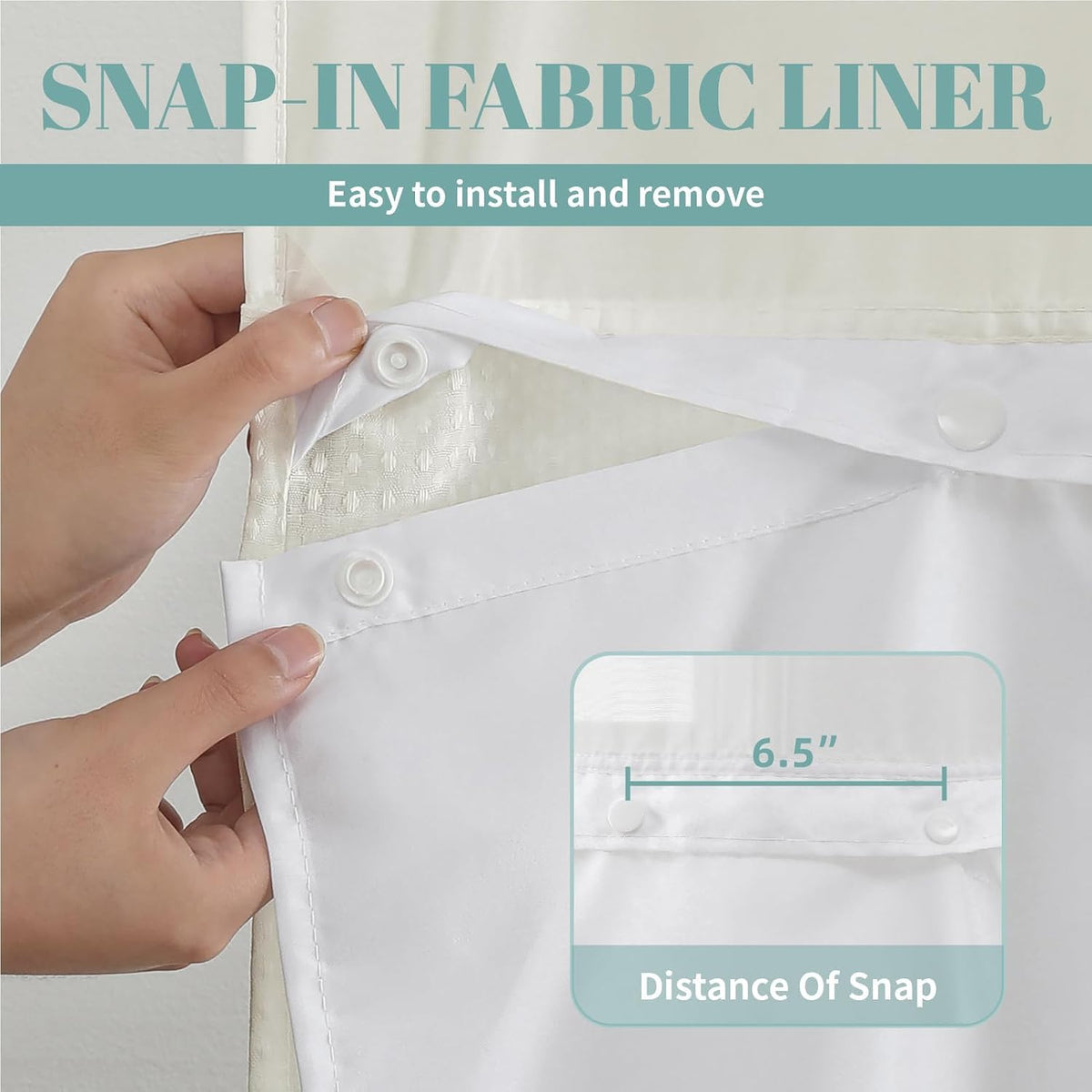 No Hook Waffle Shower Curtain with Snap-in Liner, 71x74 Inch, White