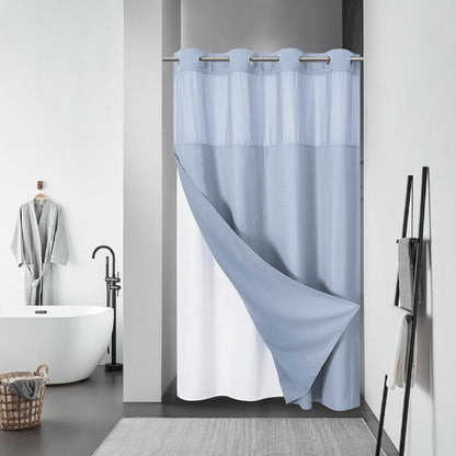 No Hook Waffle Shower Curtain with Snap-in Liner, 71x74 Inch, White