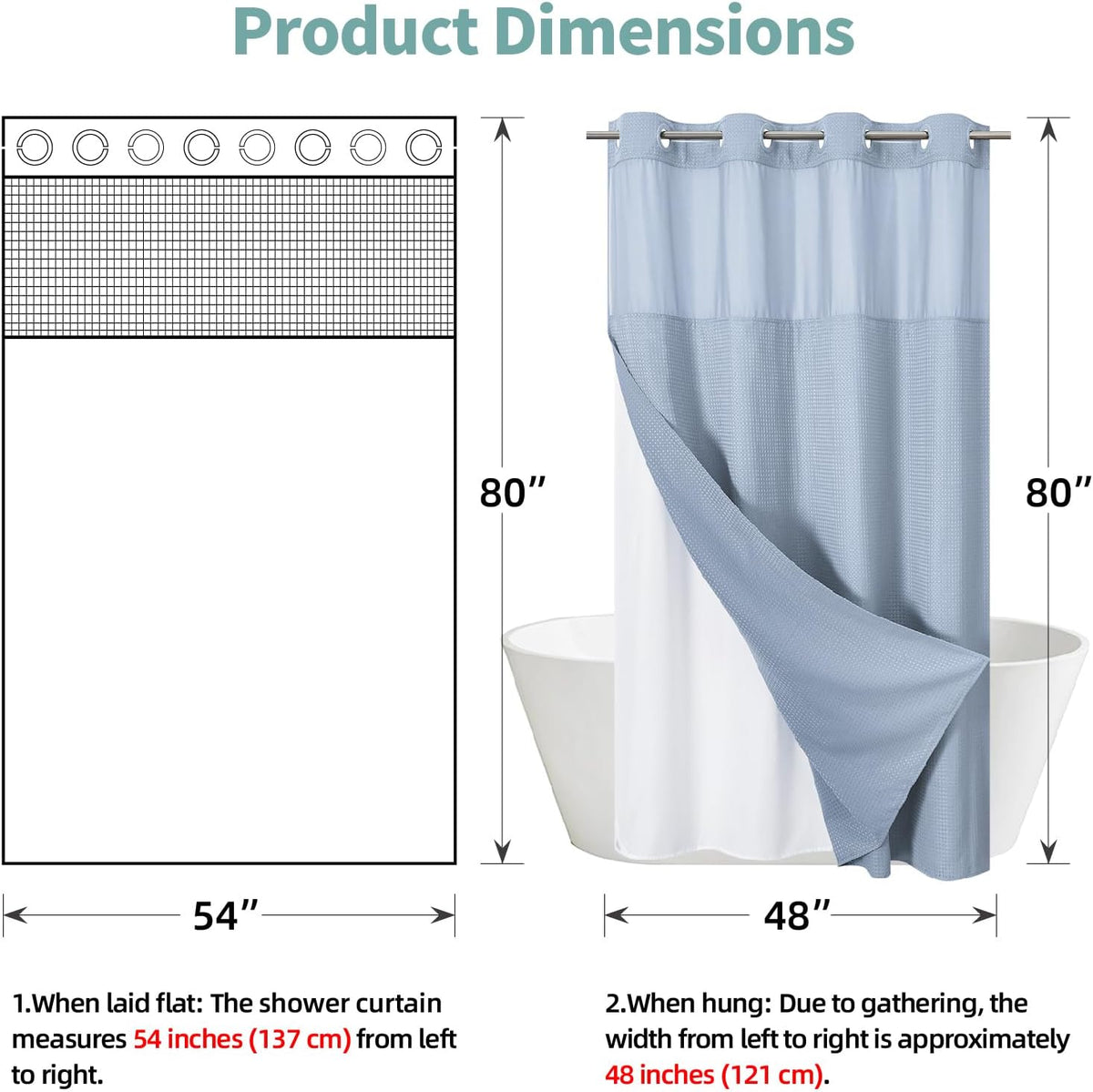 No Hook Waffle Shower Curtain with Snap-in Liner, 71x74 Inch, White