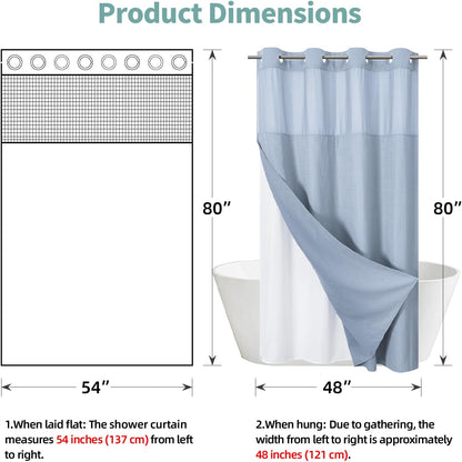 No Hook Waffle Shower Curtain with Snap-in Liner, 71x74 Inch, White