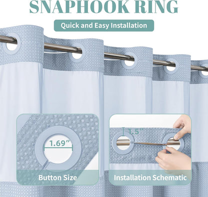No Hook Waffle Shower Curtain with Snap-in Liner, 71x74 Inch, White