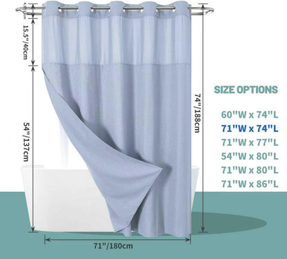 No Hook Waffle Shower Curtain with Snap-in Liner, 71x74 Inch, White