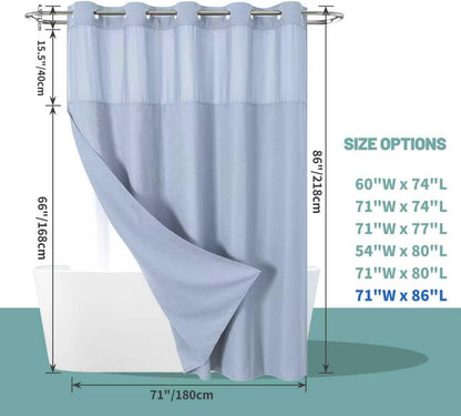 No Hook Waffle Shower Curtain with Snap-in Liner, 71x74 Inch, White