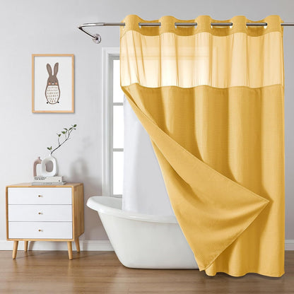 No Hook Waffle Shower Curtain with Snap-in Liner, 71x74 Inch, White