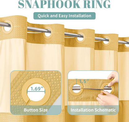 No Hook Waffle Shower Curtain with Snap-in Liner, 71x74 Inch, White