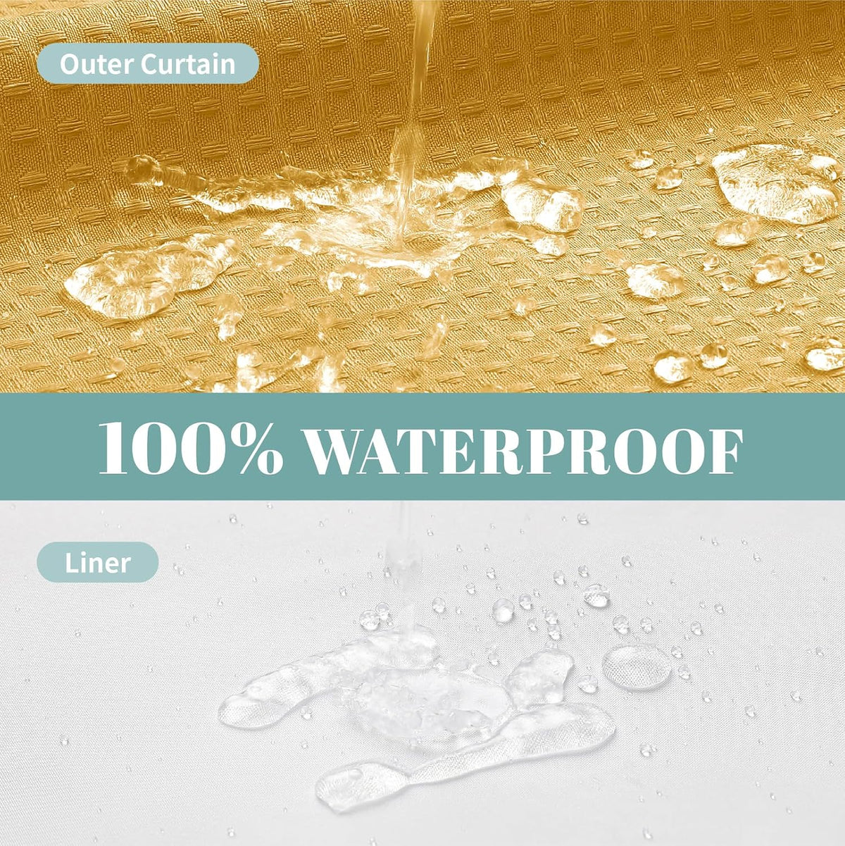 No Hook Waffle Shower Curtain with Snap-in Liner, 71x74 Inch, White