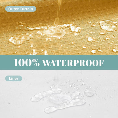 No Hook Waffle Shower Curtain with Snap-in Liner, 71x74 Inch, White