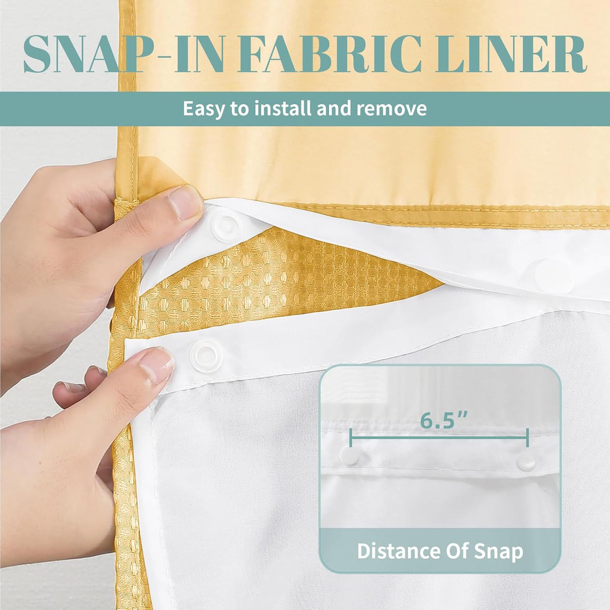 No Hook Waffle Shower Curtain with Snap-in Liner, 71x74 Inch, White