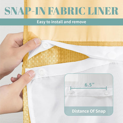 No Hook Waffle Shower Curtain with Snap-in Liner, 71x74 Inch, White