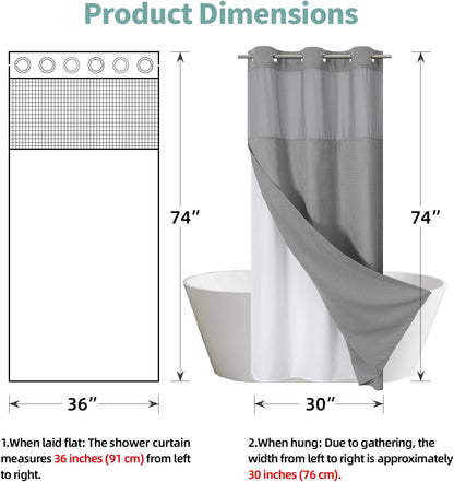 No Hook Waffle Shower Curtain with Snap-in Liner, 71x74 Inch, White