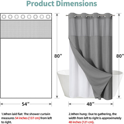 No Hook Waffle Shower Curtain with Snap-in Liner, 71x74 Inch, White