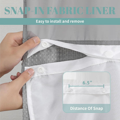 No Hook Waffle Shower Curtain with Snap-in Liner, 71x74 Inch, White