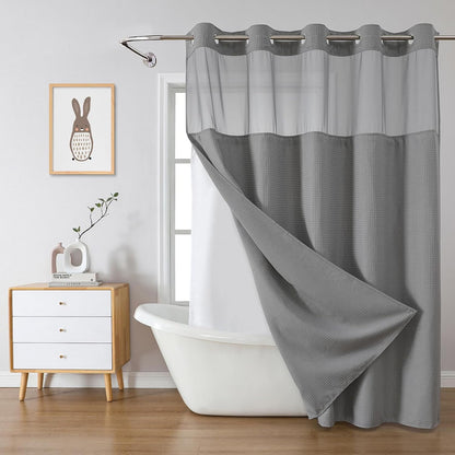 No Hook Waffle Shower Curtain with Snap-in Liner, 71x74 Inch, White