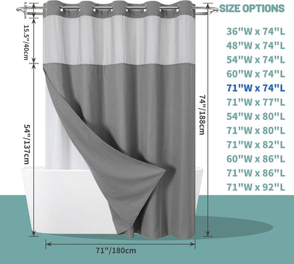 No Hook Waffle Shower Curtain with Snap-in Liner, 71x74 Inch, White
