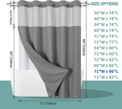 No Hook Waffle Shower Curtain with Snap-in Liner, 71x74 Inch, White