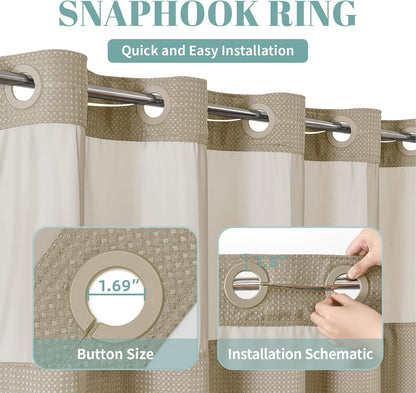 No Hook Waffle Shower Curtain with Snap-in Liner, 71x74 Inch, White