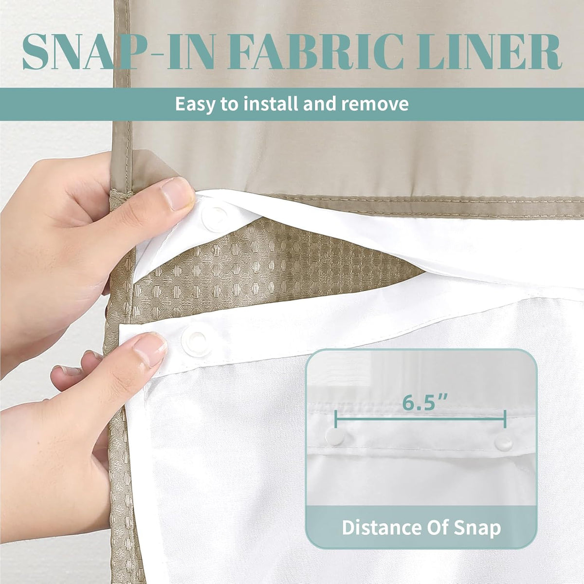 No Hook Waffle Shower Curtain with Snap-in Liner, 71x74 Inch, White