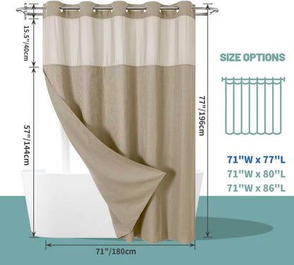 No Hook Waffle Shower Curtain with Snap-in Liner, 71x74 Inch, White