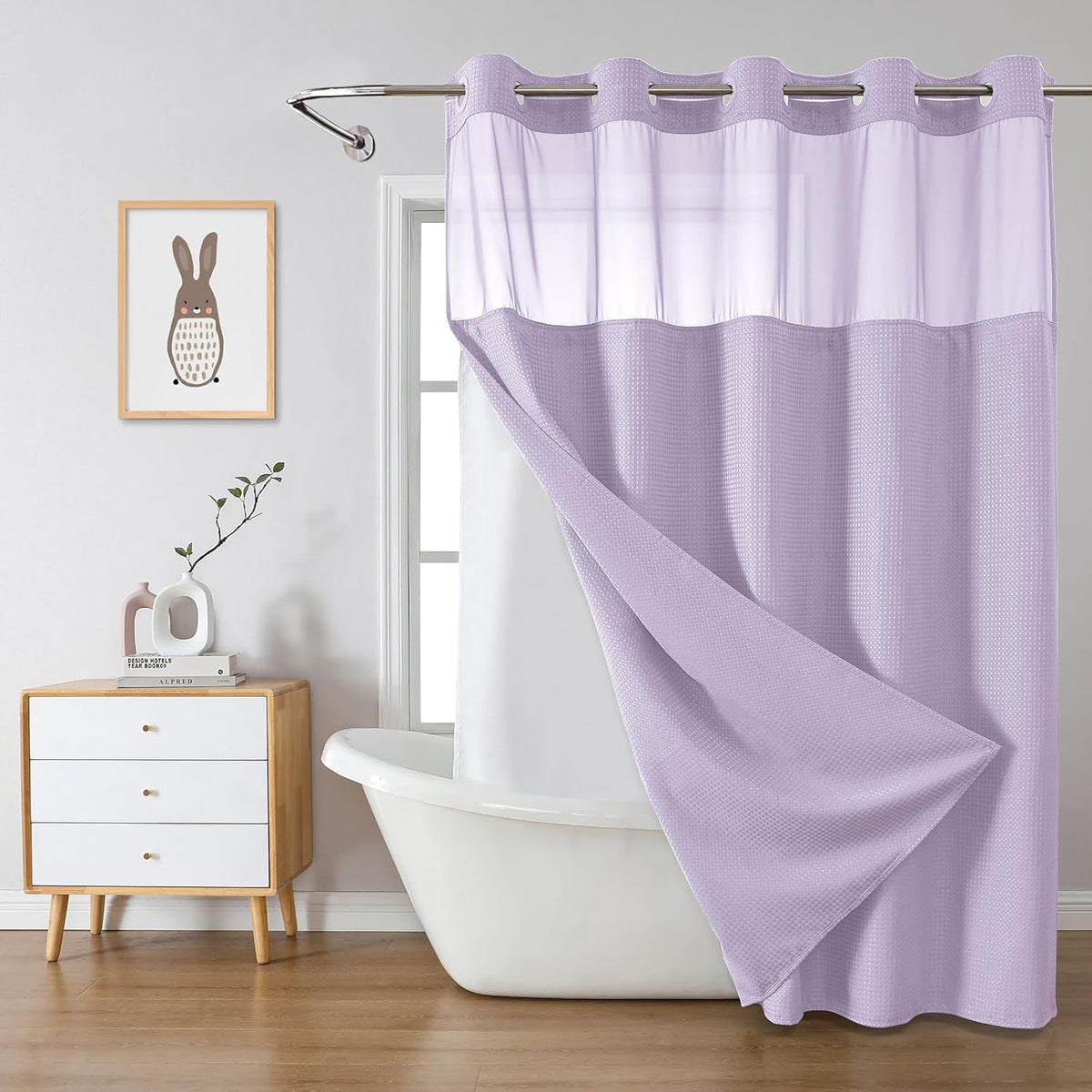 No Hook Waffle Shower Curtain with Snap-in Liner, 71x74 Inch, White