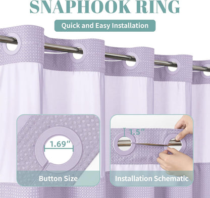 No Hook Waffle Shower Curtain with Snap-in Liner, 71x74 Inch, White