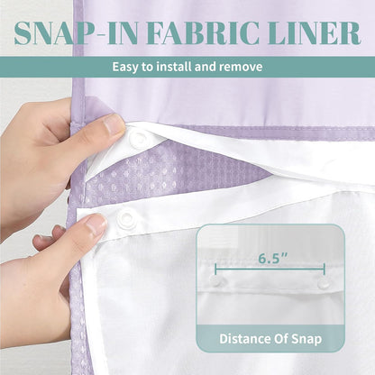 No Hook Waffle Shower Curtain with Snap-in Liner, 71x74 Inch, White