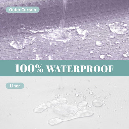 No Hook Waffle Shower Curtain with Snap-in Liner, 71x74 Inch, White