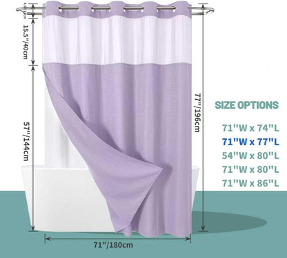No Hook Waffle Shower Curtain with Snap-in Liner, 71x74 Inch, White
