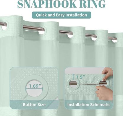 No Hook Waffle Shower Curtain with Snap-in Liner, 71x74 Inch, White