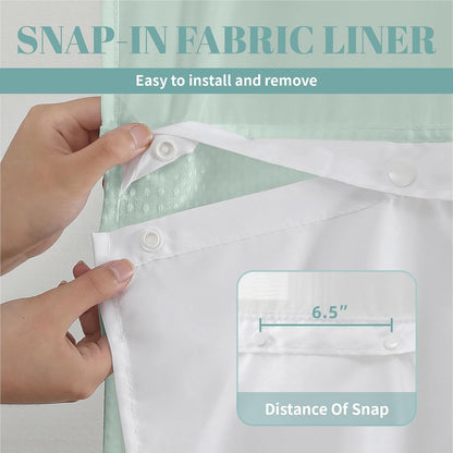 No Hook Waffle Shower Curtain with Snap-in Liner, 71x74 Inch, White