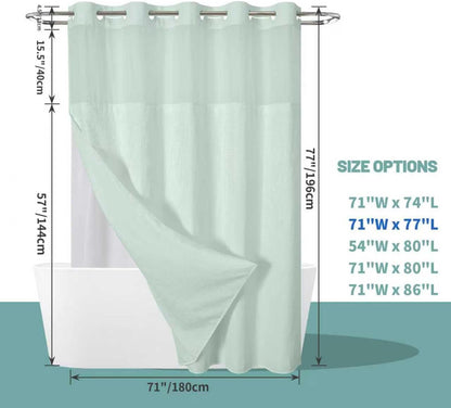 No Hook Waffle Shower Curtain with Snap-in Liner, 71x74 Inch, White