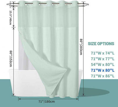 No Hook Waffle Shower Curtain with Snap-in Liner, 71x74 Inch, White
