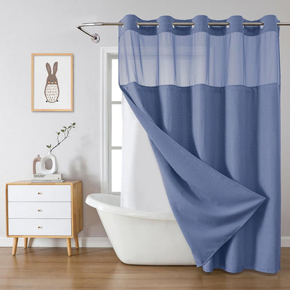 No Hook Waffle Shower Curtain with Snap-in Liner, 71x74 Inch, White