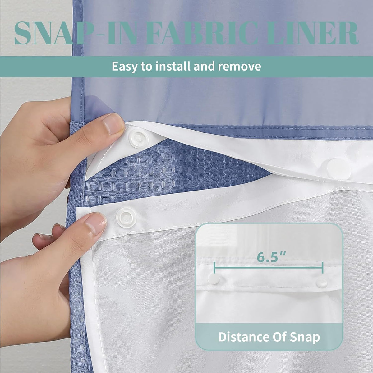 No Hook Waffle Shower Curtain with Snap-in Liner, 71x74 Inch, White
