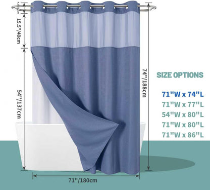 No Hook Waffle Shower Curtain with Snap-in Liner, 71x74 Inch, White