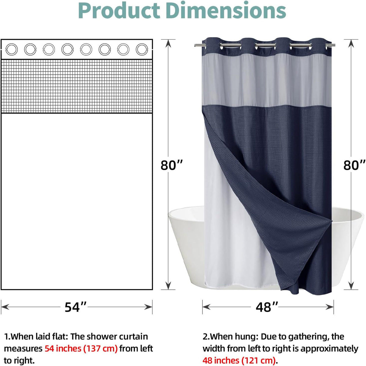 No Hook Waffle Shower Curtain with Snap-in Liner, 71x74 Inch, White
