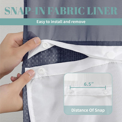 No Hook Waffle Shower Curtain with Snap-in Liner, 71x74 Inch, White
