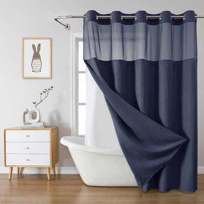 No Hook Waffle Shower Curtain with Snap-in Liner, 71x74 Inch, White