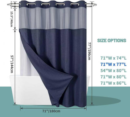No Hook Waffle Shower Curtain with Snap-in Liner, 71x74 Inch, White