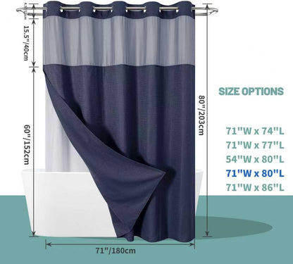No Hook Waffle Shower Curtain with Snap-in Liner, 71x74 Inch, White