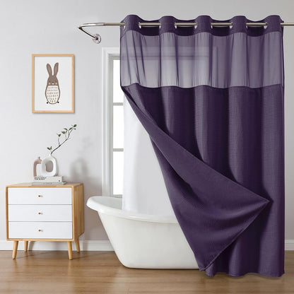 No Hook Waffle Shower Curtain with Snap-in Liner, 71x74 Inch, White